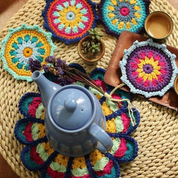 Mandala Crochet Teapot Tea cups Coasters | Handmade Teapot Mats Home Dec… - Picture 4 of 5
